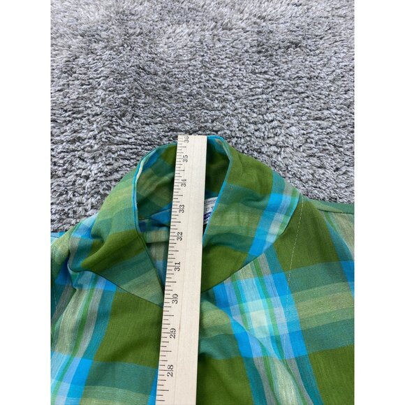 Vtg Fruit of the Loom Robe Men Medium Green Madras Plaid Permanent Press 80s 90s - Picture 5 of 9
